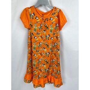 Disney Store Nightgown Girl 11/12 Orange Halloween Mickey Minnie Mouse Friends